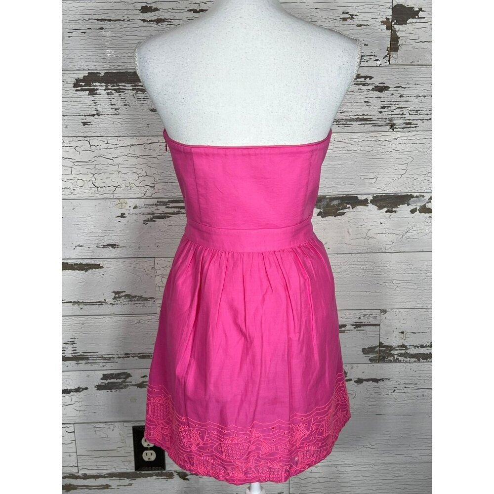 VINEYARD VINES Embroidered Eyelet Fish Strapless Dress Pink Sz 6 EUC - Picture 3 of 7